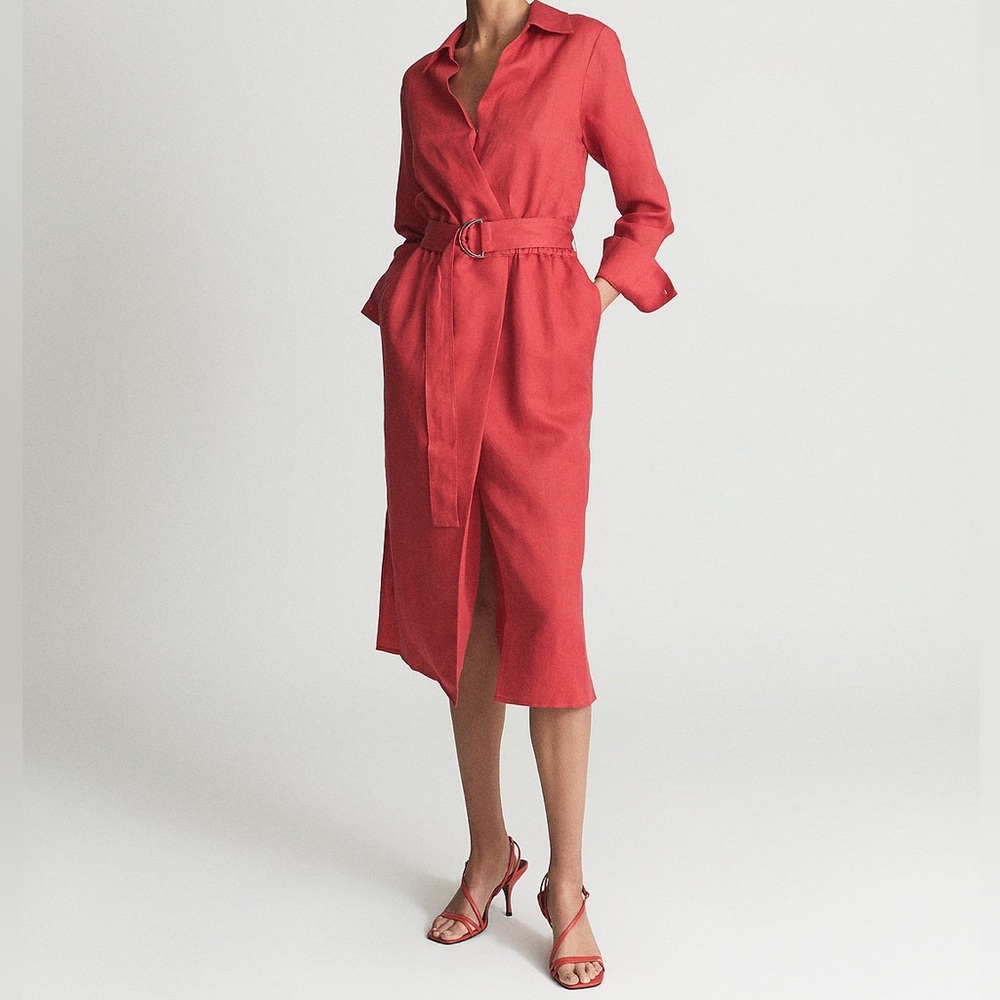 Reiss Emily Linen Midi Dress size 10